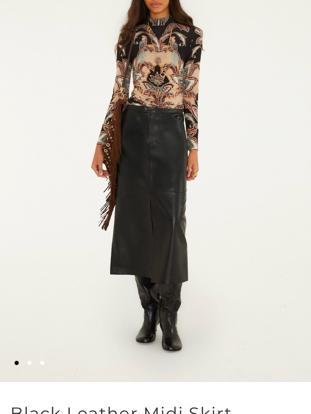 FARM Rio Black Leather Midi Skirt
